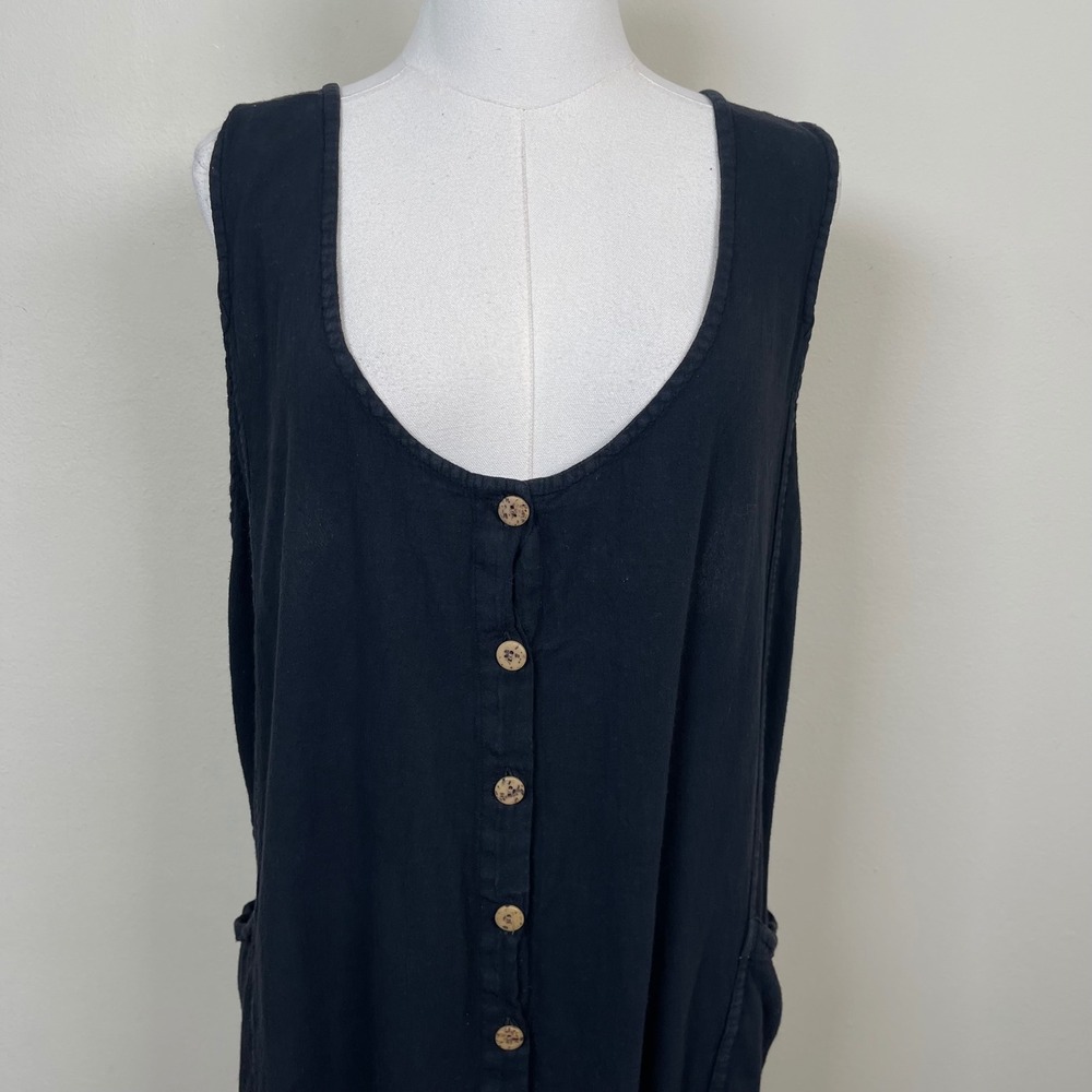 Vintage El Huarache Button Front Maxi Dress Womens L Black Cotton Boho Pockets - Picture 3 of 10